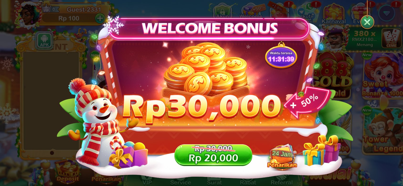 Bonus selamat datang di 8728 dengan tambahan 50% untuk pengguna baru.